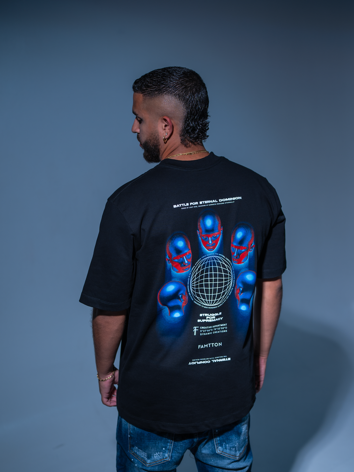 Good & Evil Battle Futuristic Tshirt Black